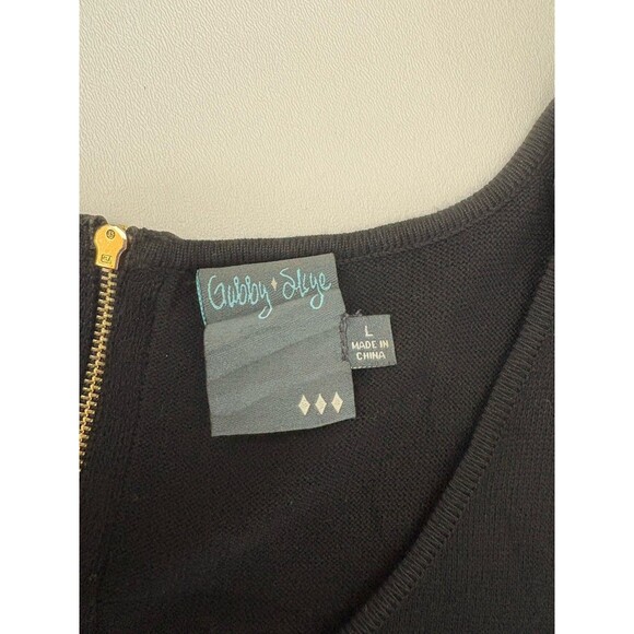 Gabby Skye Sweater Dress Women's L Black & Tan Knit Short Sleeves Fit & Flare - Picture 10 of 10